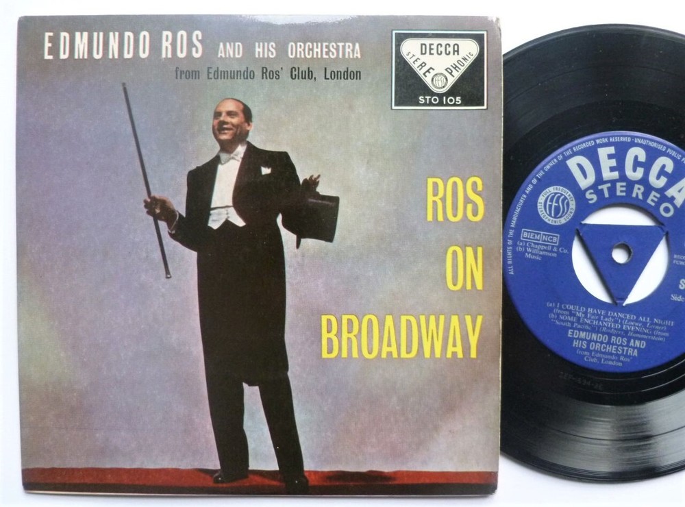 Edmundo Ros Ros On Broadway EP Decca STO105 EX/VG 1958 picture sleeve, laminate