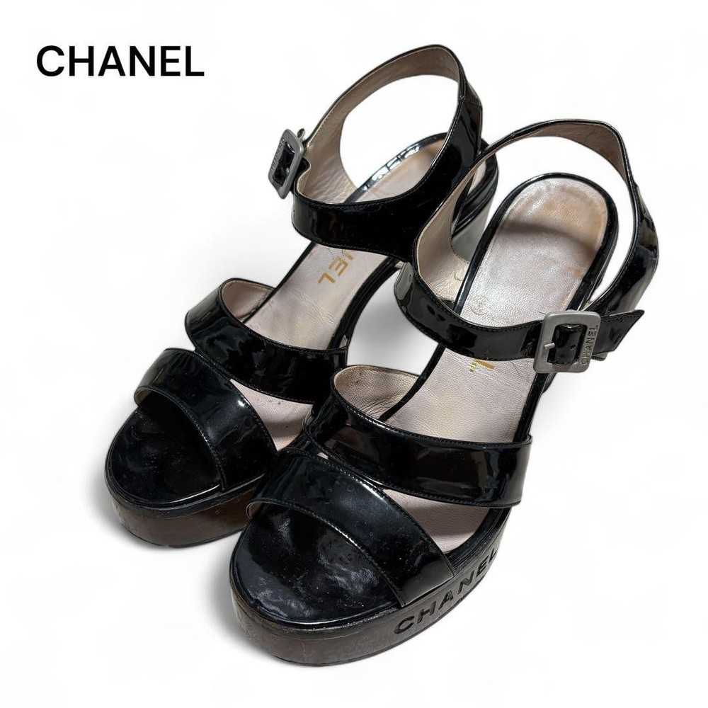 CHANEL Black Heel Mule Sandals EU 37.5 Womens Used Shoes Af1625