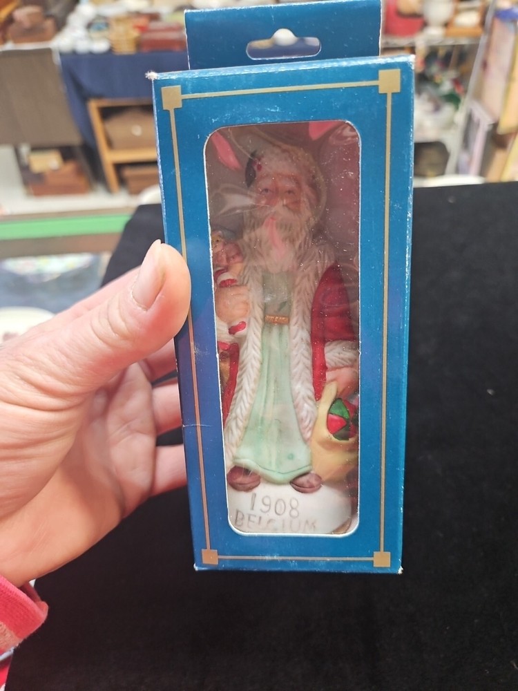 Vintage Old World Santa-BELGIUM/1908 Porcelain Christmas Figurine In Box #12