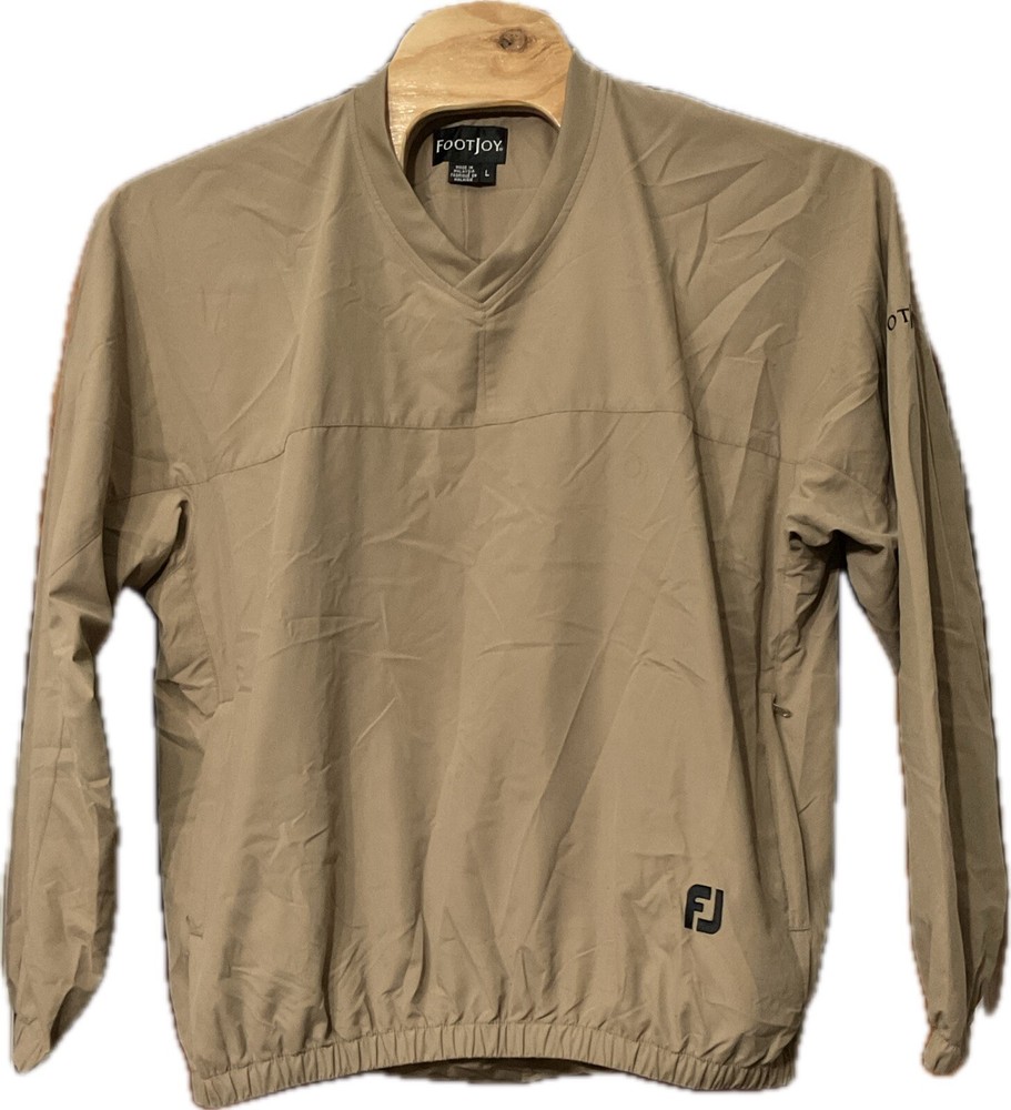 Footjoy FJ Beige V-Neck Pull-Over Windbreaker Golf Jacket Mens Size Large