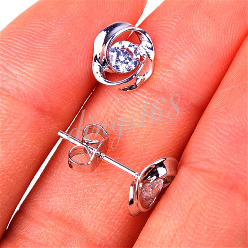 Designer Inspired 925 Sterling Silver 6mm Open Knot Crystal Stud Earrings H1036