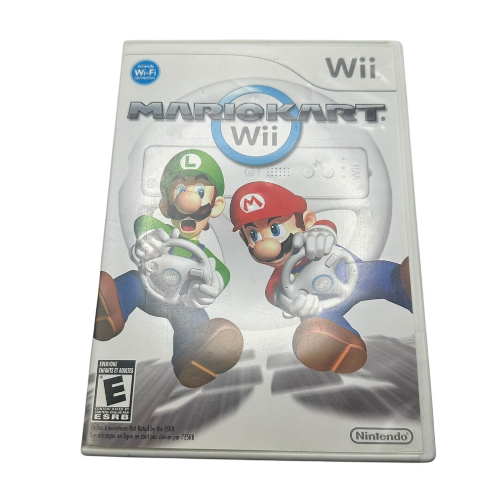 Mario Kart Wii Complete w/ 1 White Nintendo Wii Steering Wheel Bundle Tested