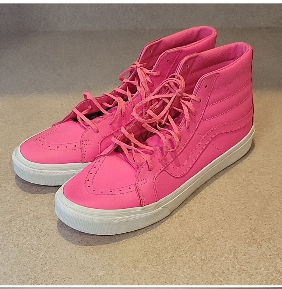 Vans sk8 hi Slim Classic Neon Pink Leather Sneaker Women's Size 10.5