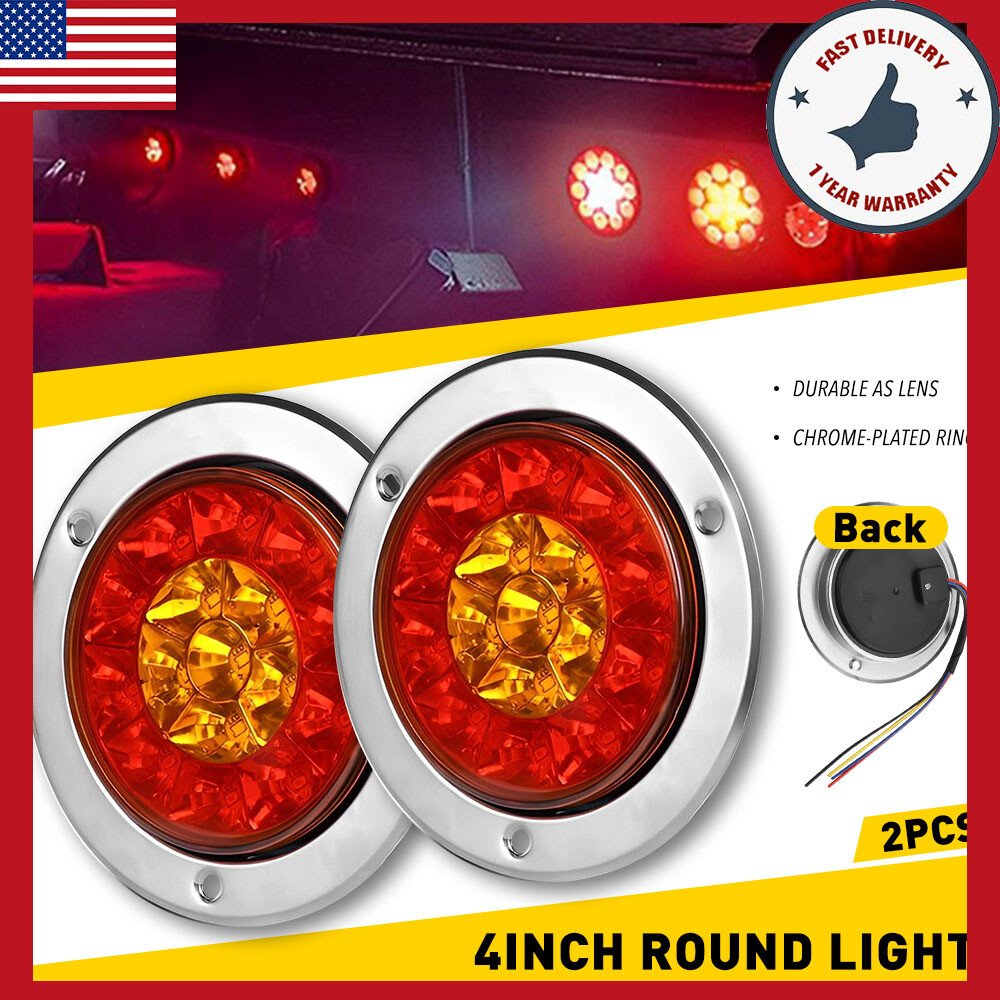 2 Inch 16LED Red Amber Chrome LED Trailer Tail Brake Stop Turn Light