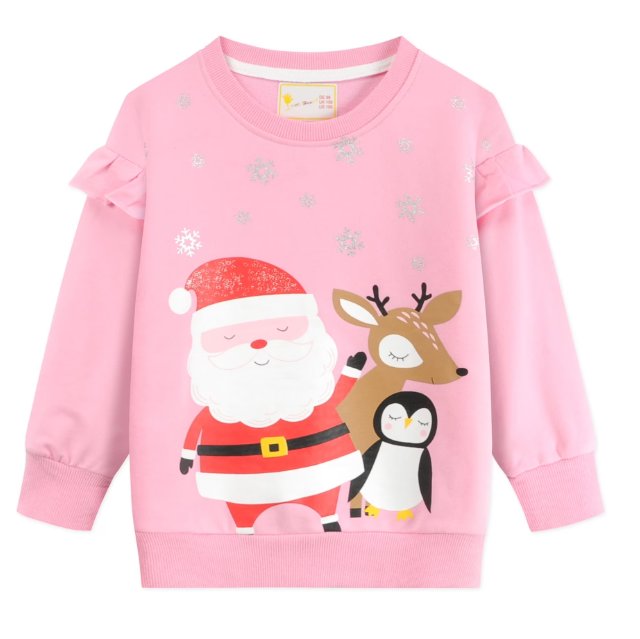 Toddler Girls Christmas Santa Long Sleeve Sweatshirt Crewneck Top Pink