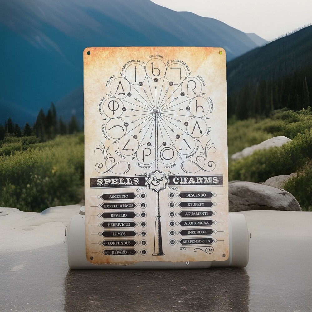 Harry Potter Spells Metal Sign with Wand Motions and Spell Names