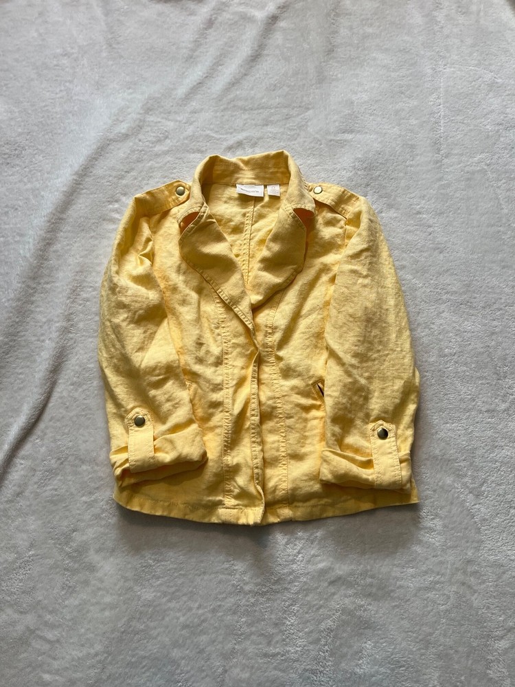 Used Chico's Women's Yellow Open Front Blazer With Zipper Pockets Size 0
