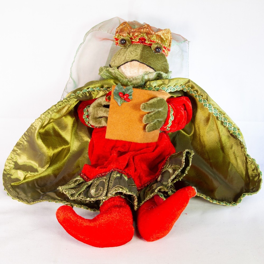 Christmas Frog Princess Red Green Plush Posable Holding Carol 14