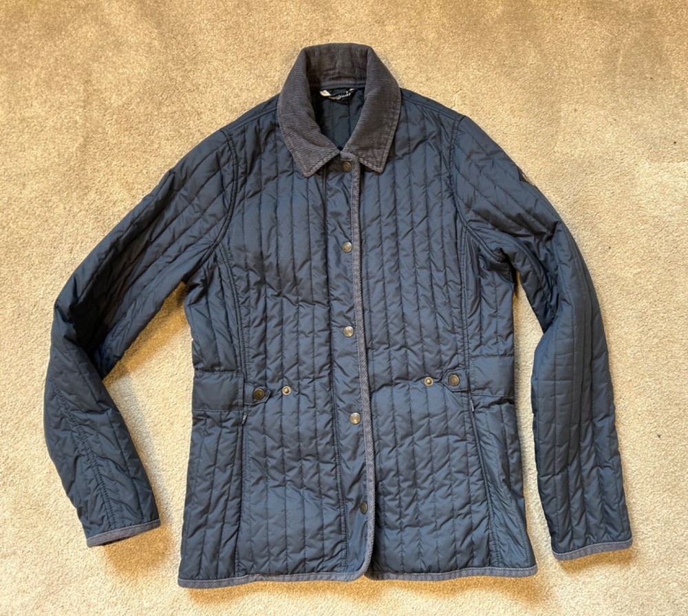 HENRI LLOYD Ladies Jacket Blue Quilted short coat cord collar size Medium