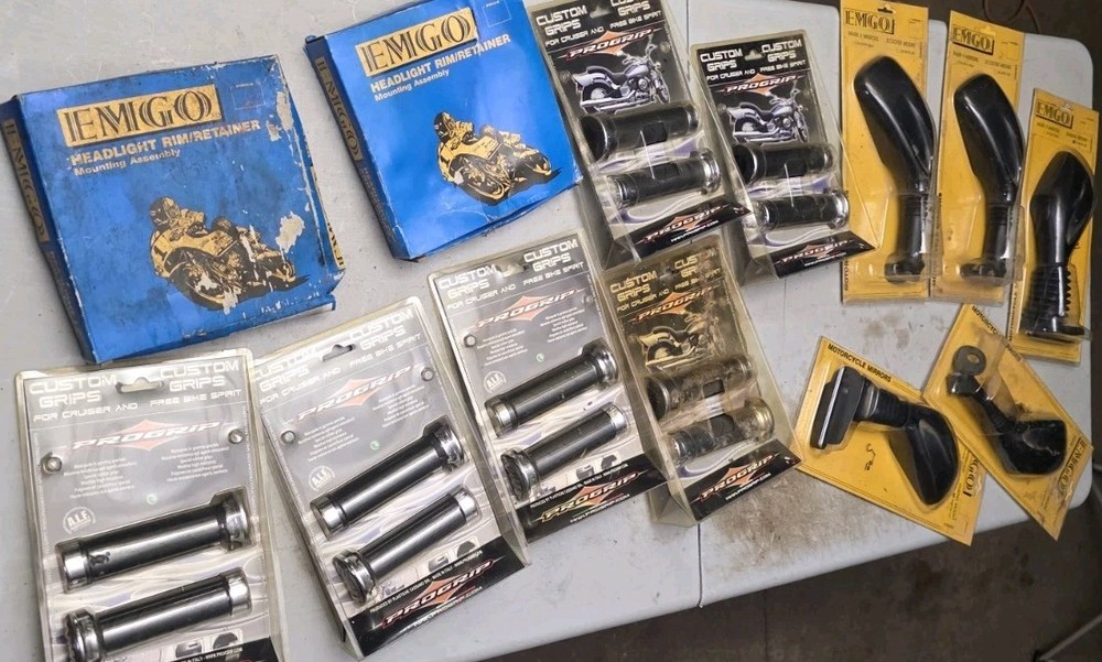 Vintage stuff Motorcycle Parts Emgo Mirrors Headlight / Retainers Custom Grips