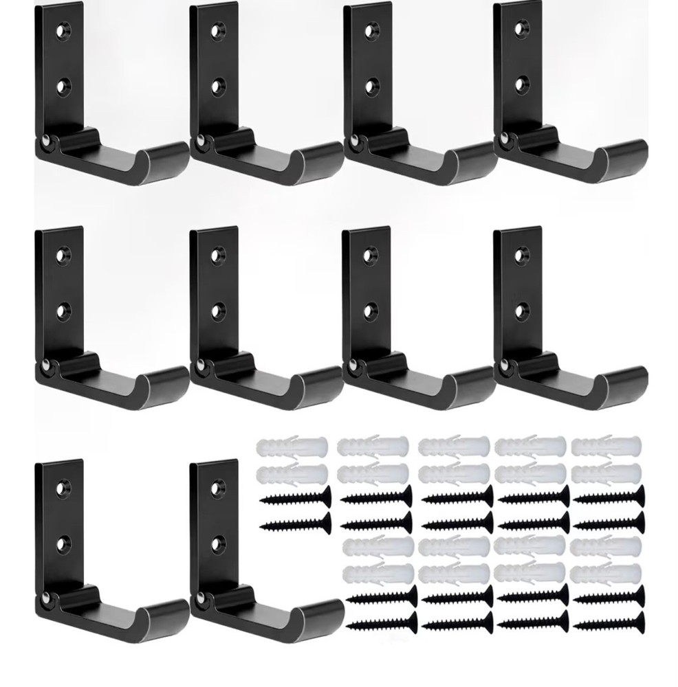 Folding Coat Hooks, Matte Black Wall Hooks for Hanging Coats Bathroom Towel H...