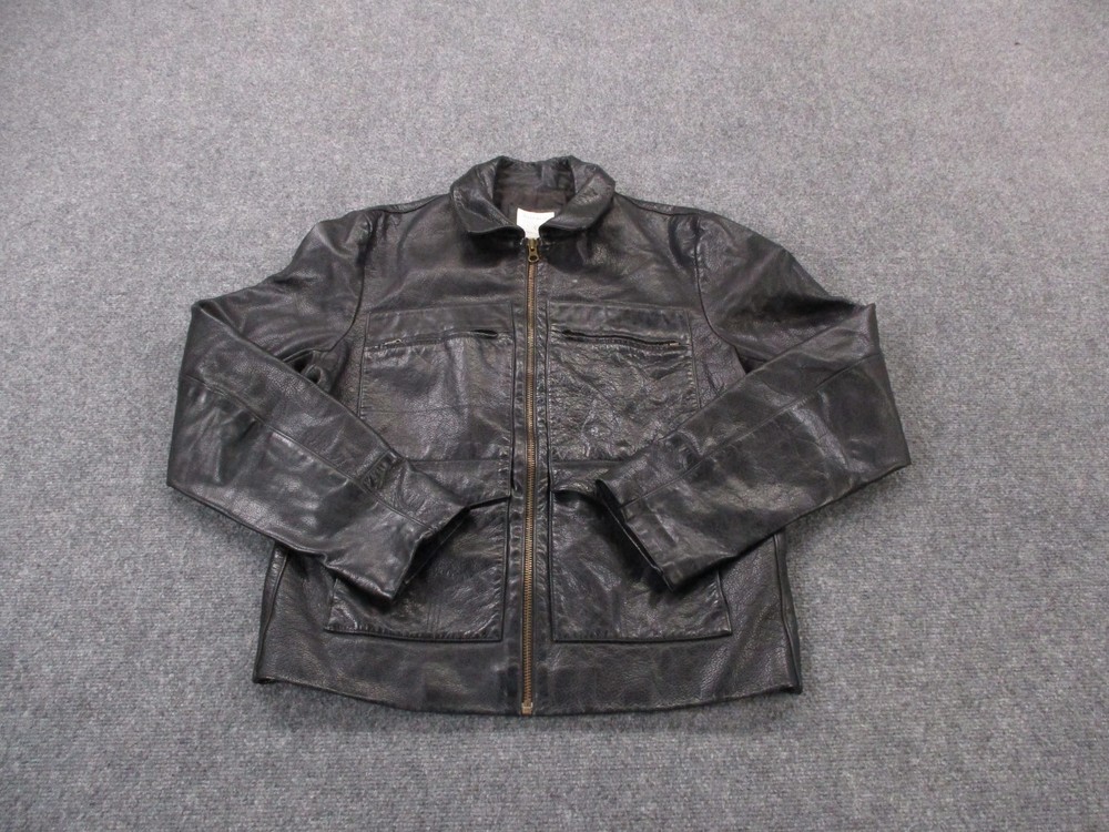 Billy Reid Jacket Mens XL Black Leather Outdoors Biker Bomber Coat USA Made
