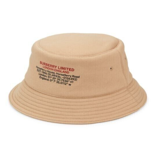 Burberry Mens Logo Soft Cotton Bucket Hat in Soft Fawn Tan - Size Small - $530