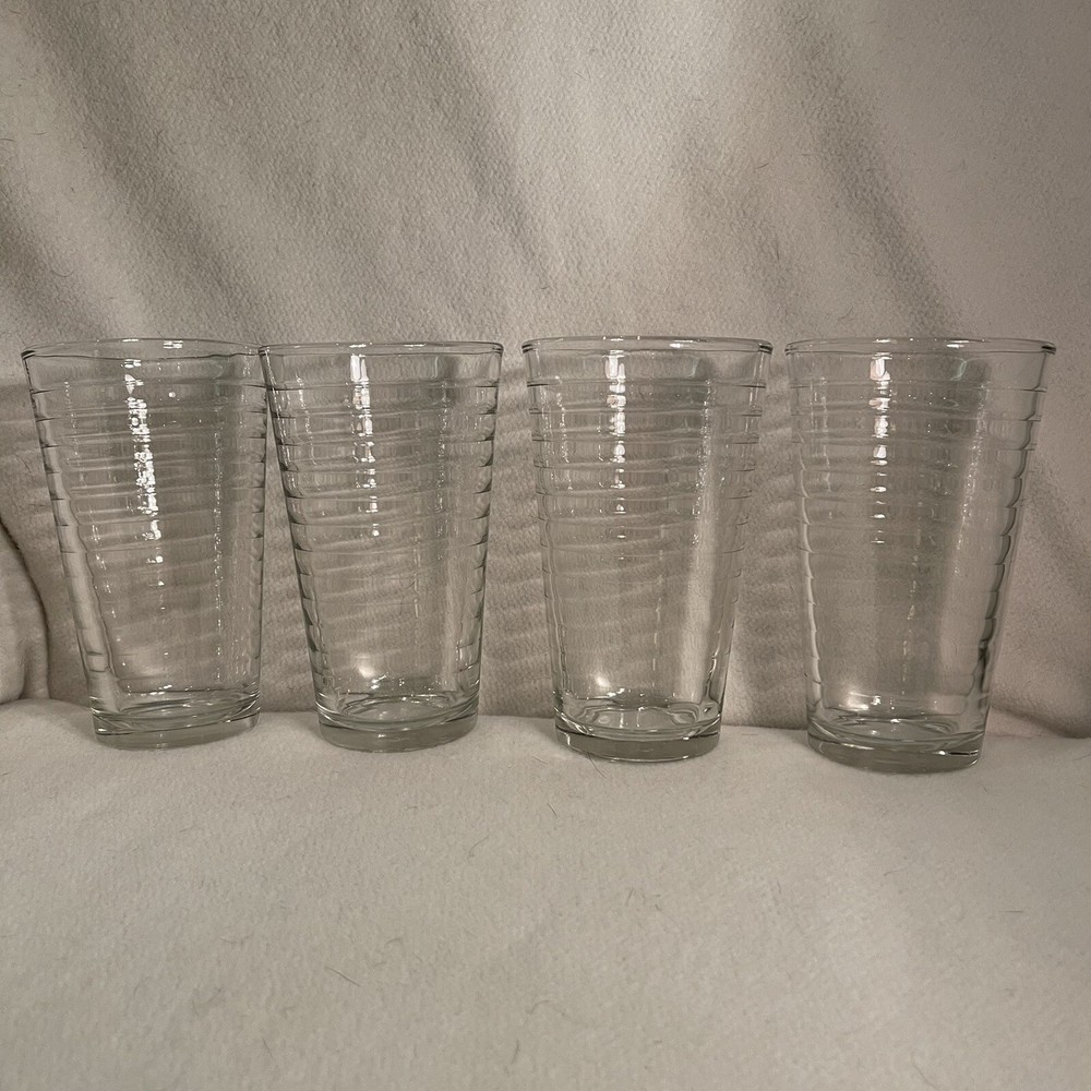 Vintage Libbey Cross Ringed Glass Tumblers Set of 4 12 Oz