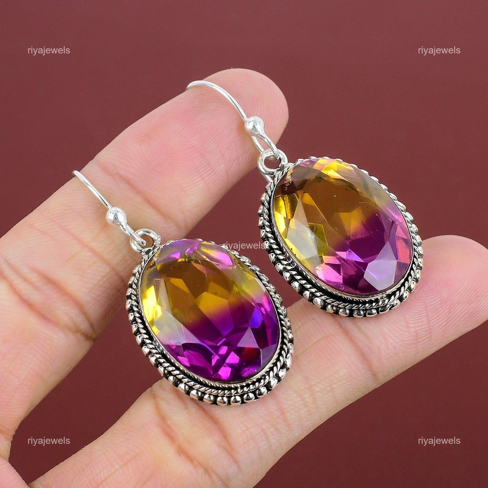 Natural Ametrine Gemstone 925 Silver Drop/Dangle Vintage Earrings For Girls