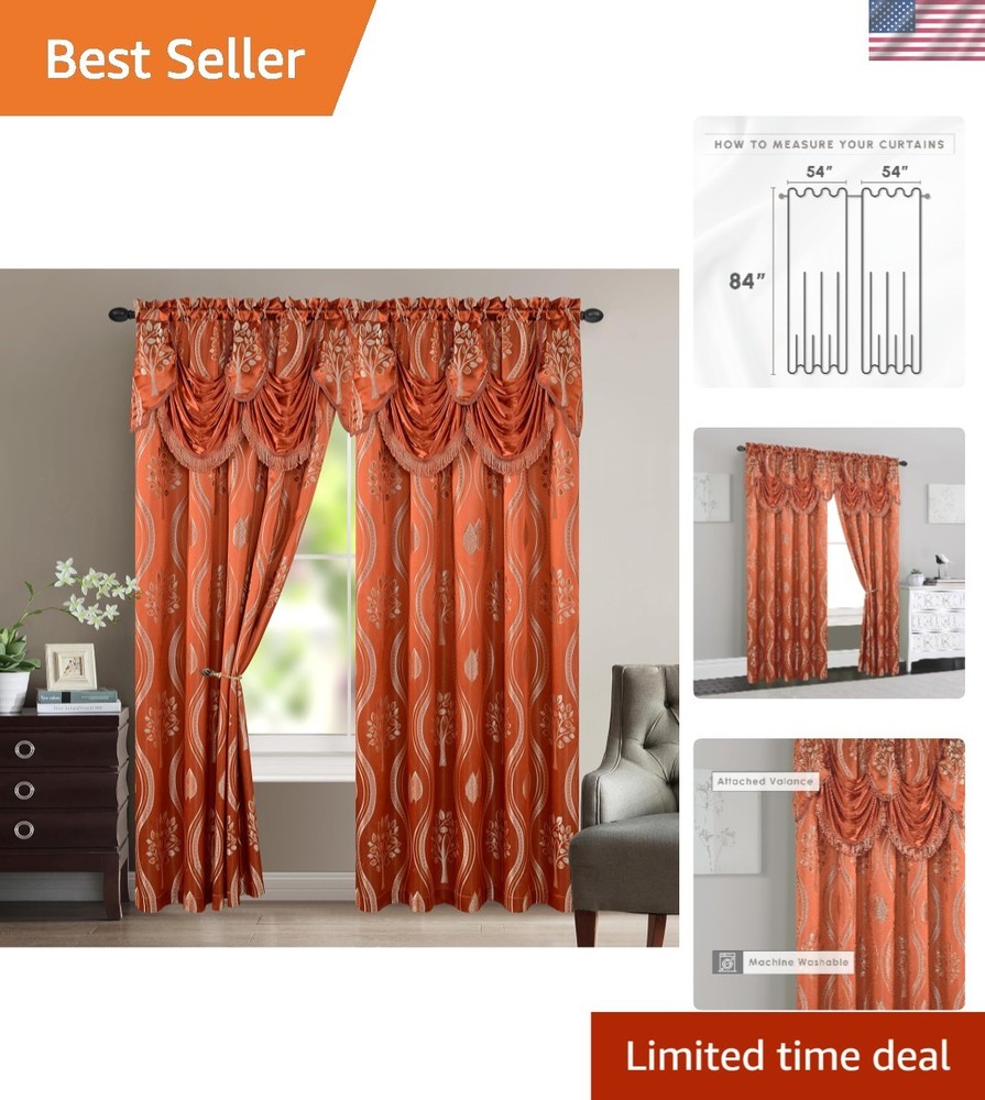 Versatile Aurora Jacquard Look Curtain Panels with Valance (54