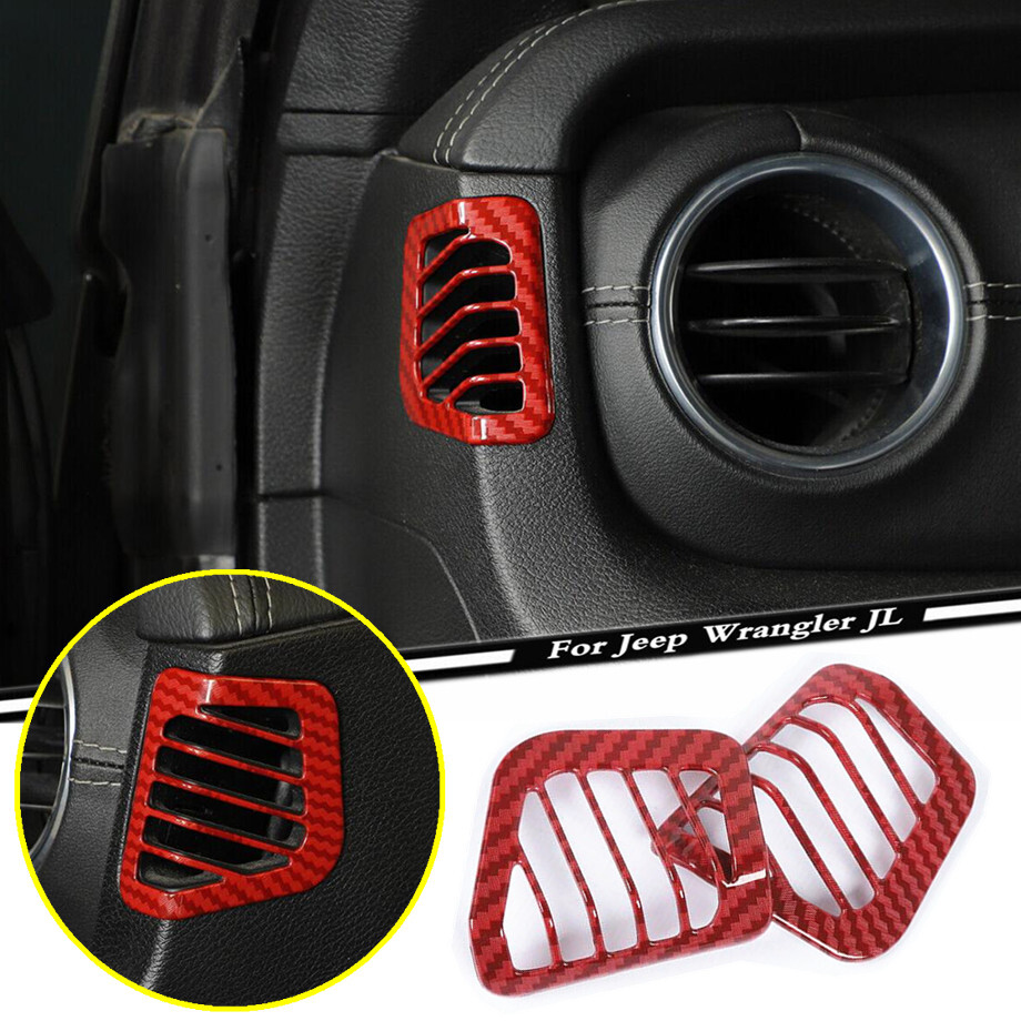 For 18-23 Jeep Wrangler JL Red Carbon Fiber Interior Side AC Air Vent Cover Trim