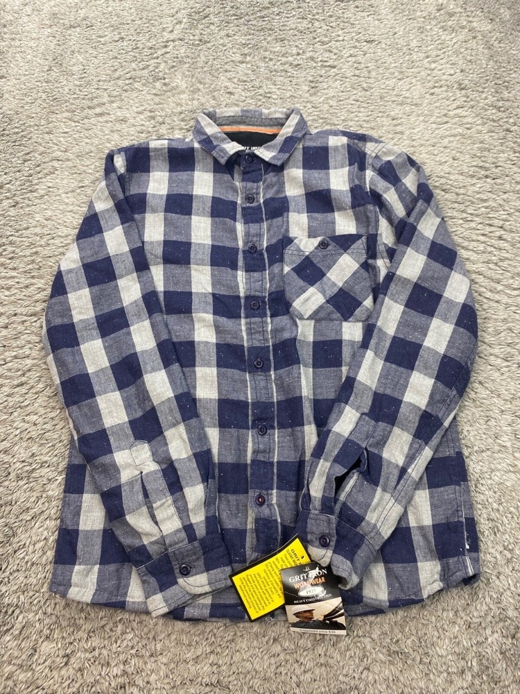 Men's Medium Blue Fleece Sherpa Flannel Shacket Grit Iron Work Wear Jacket NWT