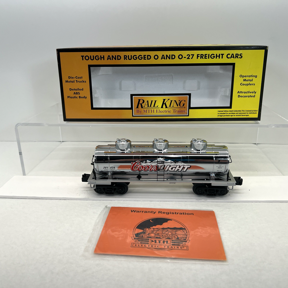 MTH RailKing O-27 Gauge Coors Light Beer 3 Dome Tank Car #201030