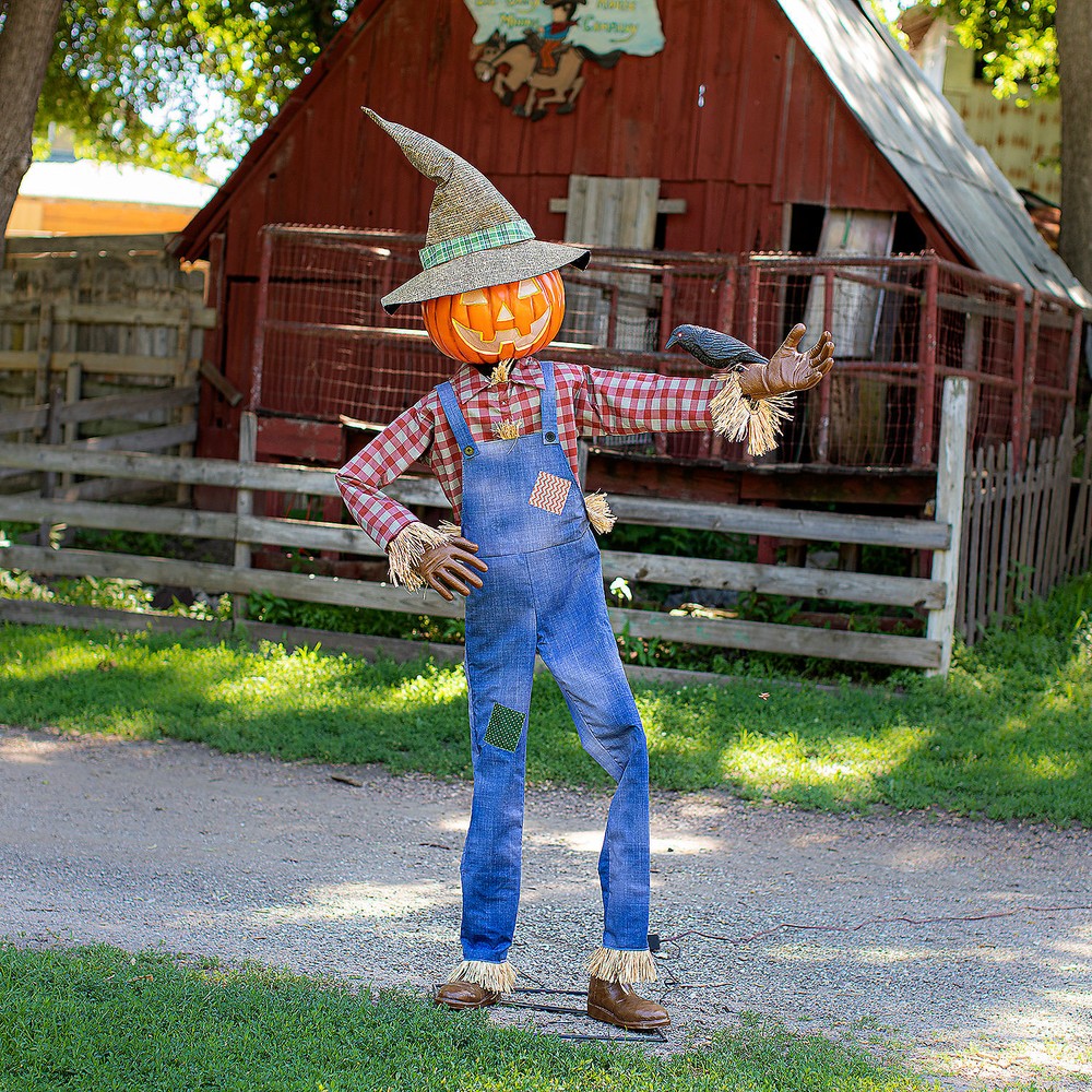Seasonal Visions Animated Whimsical Scarecrow Halloween Decoration - 6 ft - Blue-image