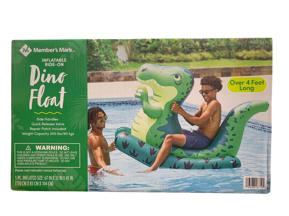 Members Mark 4ft Dino Inflatable Pool Float with Handles Supports 200lbs-image