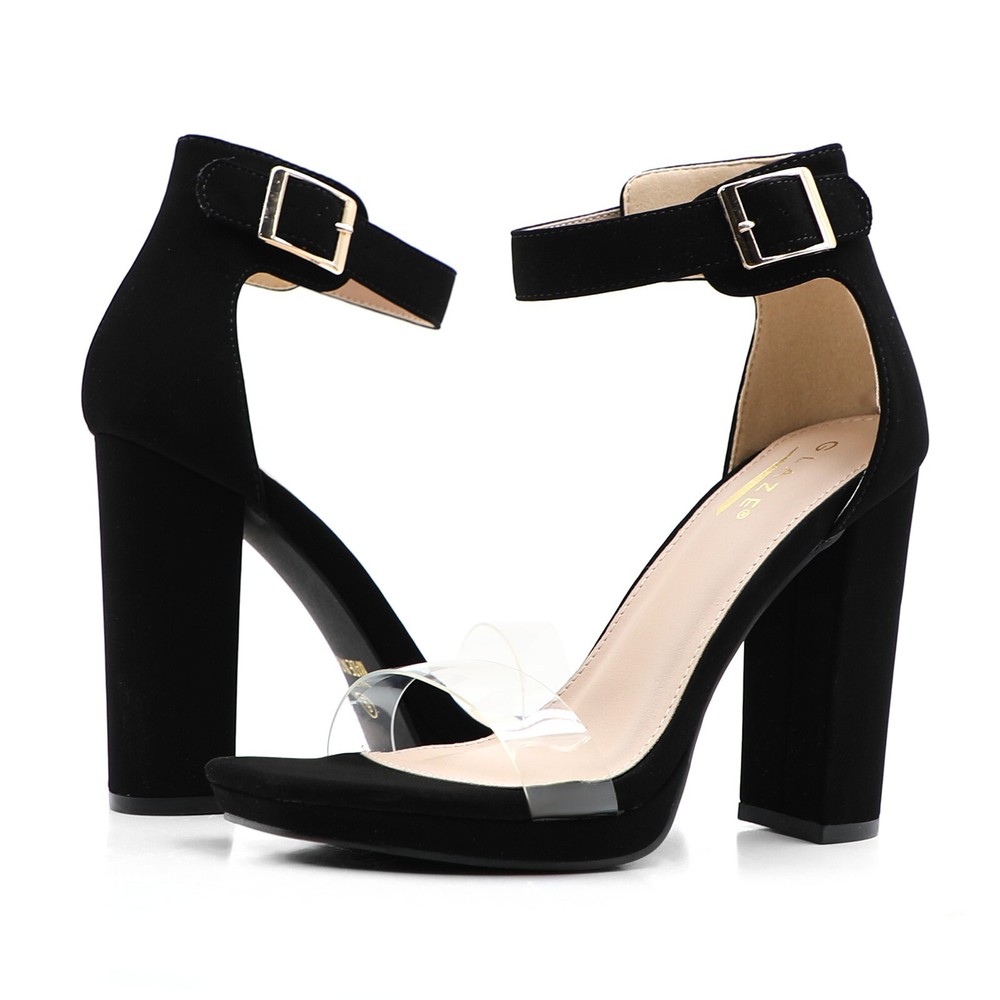 Glaze Women's Clear Strap Upper Platform Sandals 4.3 Inch Heel Block Heel