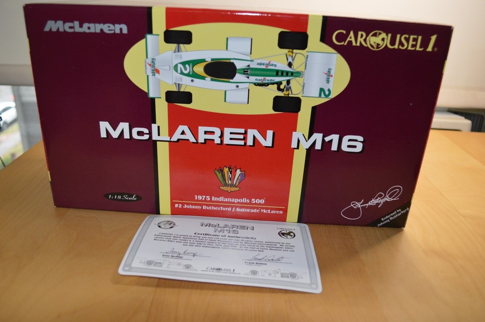 CAROUSEL 1 MCLAREN M16 1975 INDY 500 #2 JOHNNY RUTHERFORD #4803 GATORADE 1:18