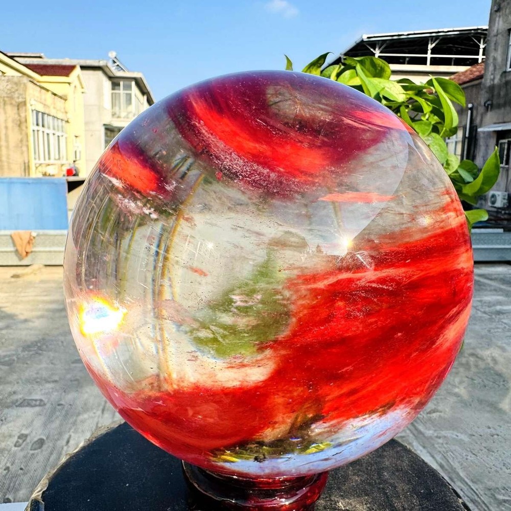 15.37LB Red melting stone quartz symbiosis sphere crystal ball magic reiki