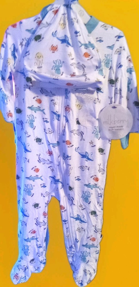 Bamboo Made Rayon Two-way Zipper Milkberry Footy Pajamas + A Little Stocking Cap