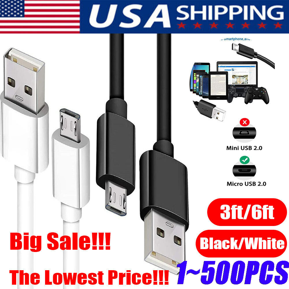 3/6ft Micro USB Fast Charging Cable Cord For Samsung Android Phone Charger LOT