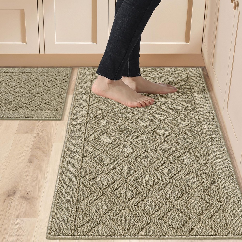 48x20 or 30x20 Inch Non-Slip Kitchen Rug Set - 2-Piece 100% Polypropylene Mats
