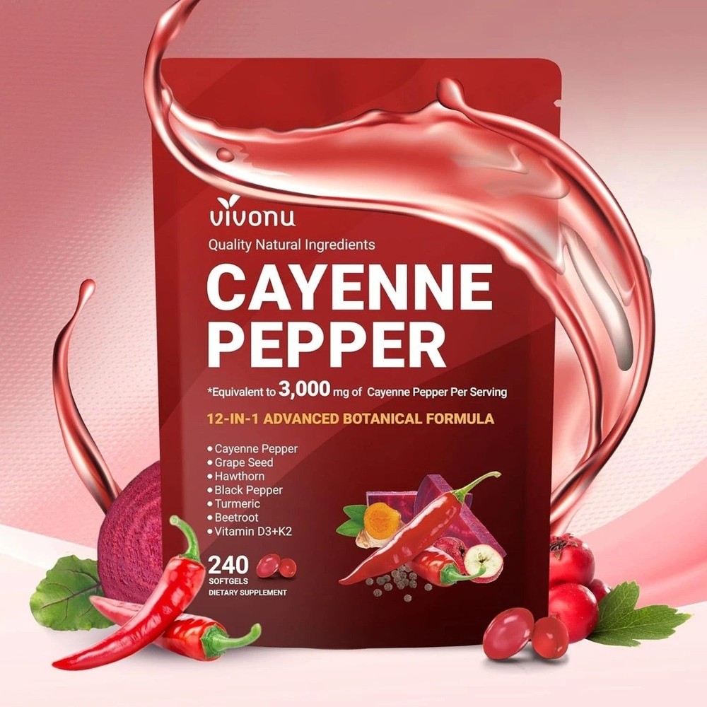 VivoNu Cayenne Pepper Supplement –240 Softgels for Circulation & Vascular Health
