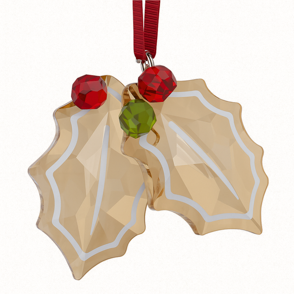 SWAROVSKI CRYSTAL HOLIDAY CHEERS ORNAMENT  GINGERBREAD HOLLY LEAVES  5656277