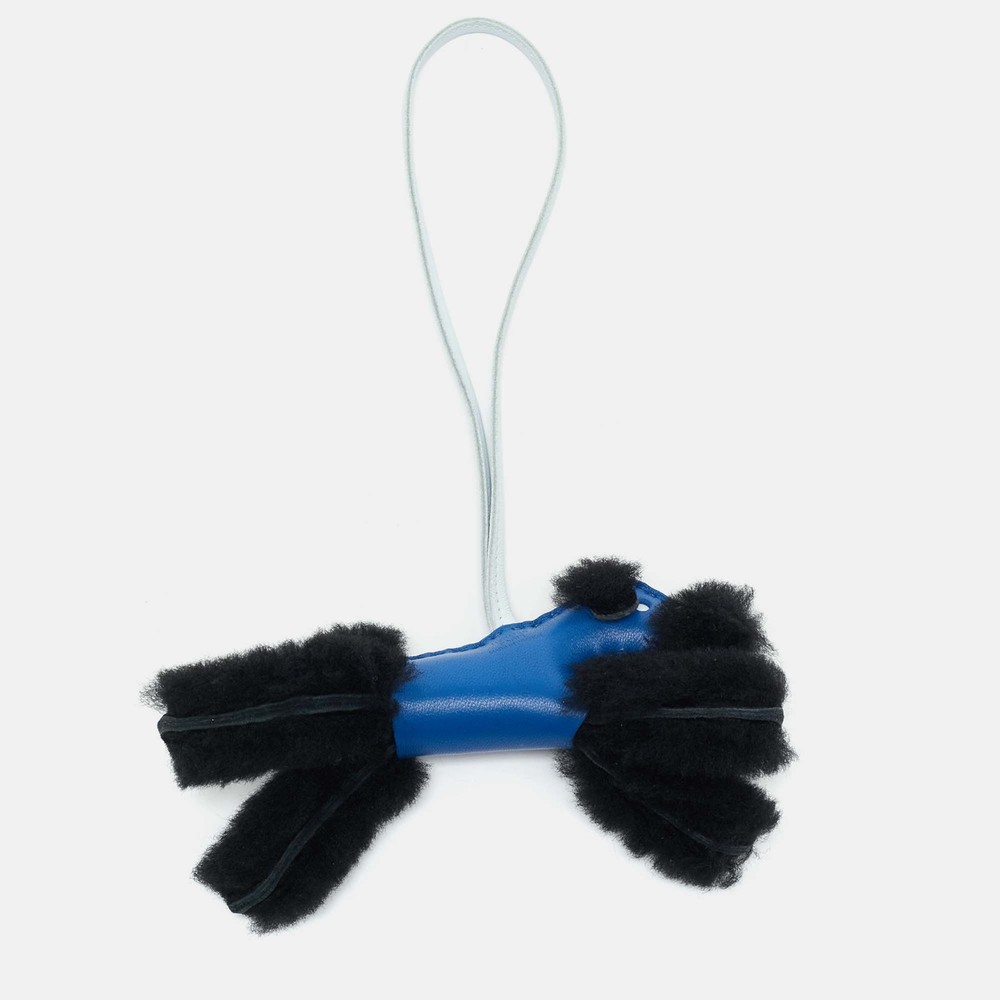 Hermes Bleu Saphir Noir Bleu Brume Milo Leather Shearling Budy Bag Charm  