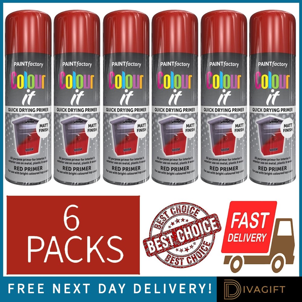 6 x RED PRIMER AEROSOL SPRAY PAINT 400ML MATT FINISH FOR METAL PLASTIC WOOD NEW
