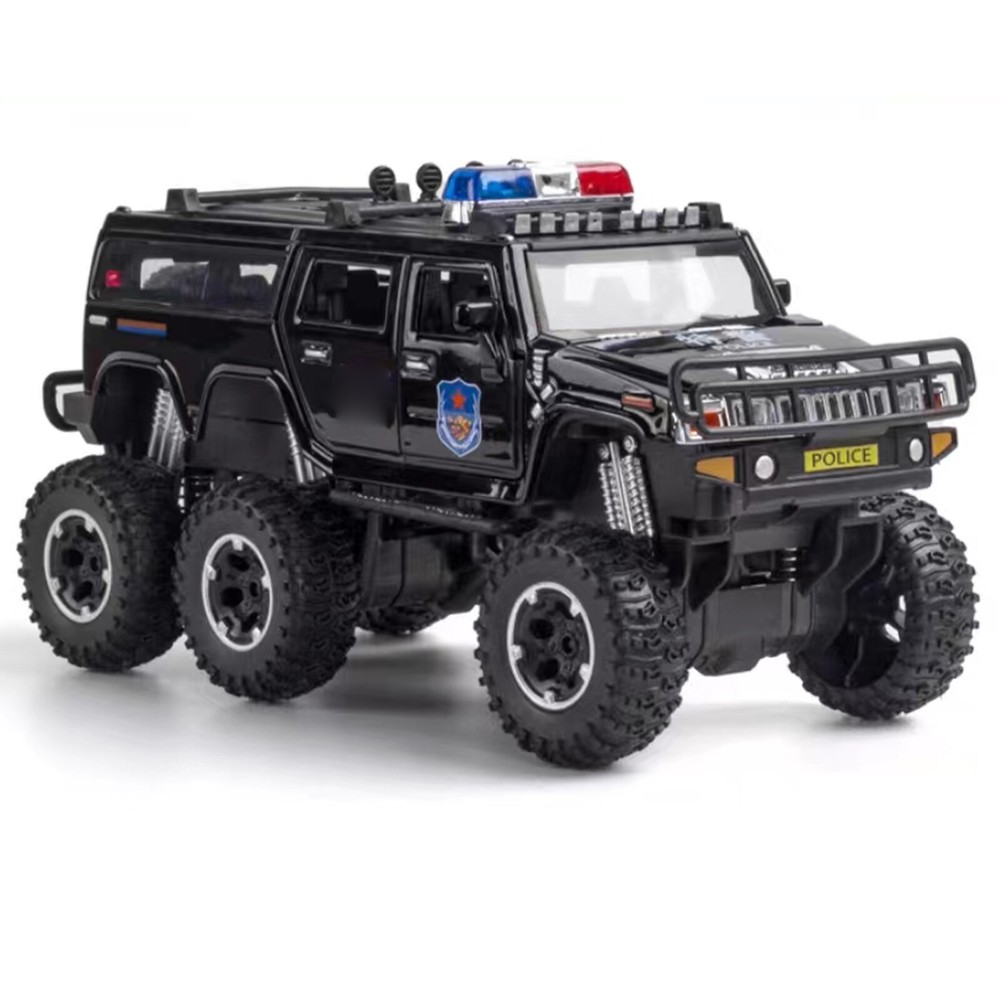 For Hummer H2 Sound&Light Alloy Police Lengthen Pickup Car Model Vehicle 1/32