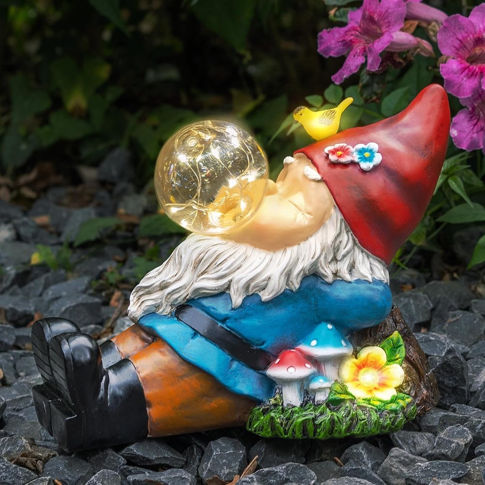 Solar-Powered Funny Garden Gnome Statue for Outdoor Decor