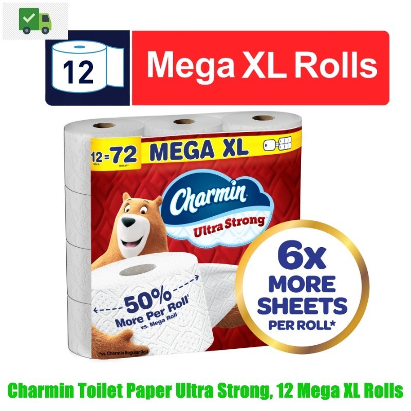 Charmin Ultra Strong Toilet Paper 12 Mega XL Rolls for Long-Lasting Softness