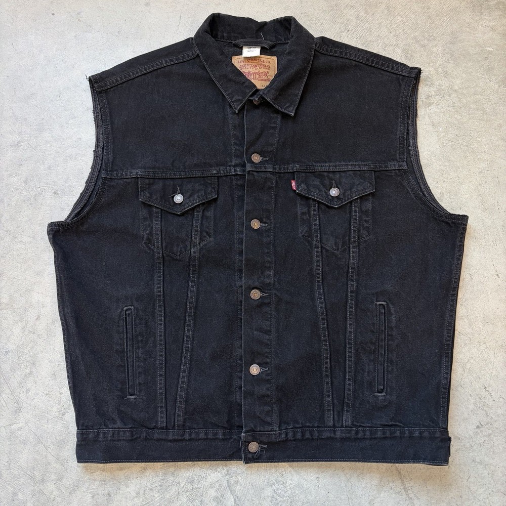 Vintage 90s Levi’s Trucker Denim Jacket Vest 70507-4159 Black USA Made Size XL