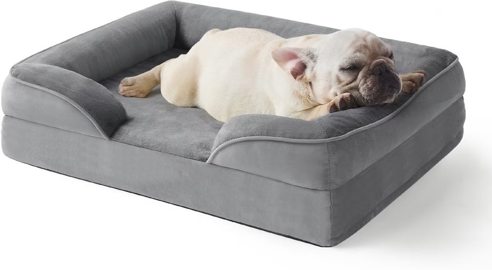 Orthopedic Bolster Dog Sofa Bed with Removable Cover, Grey, Medium