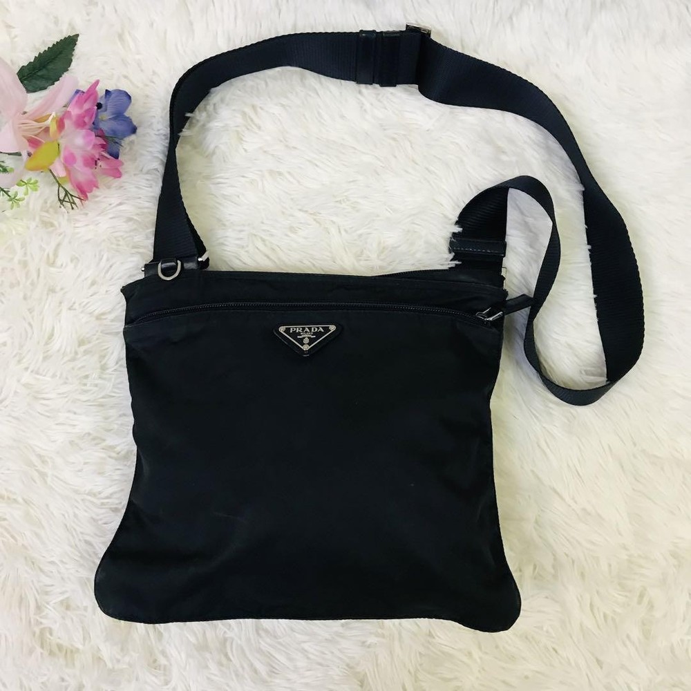 Prada Black Nylon Sacoche Shoulder Bag with Triangle Logo