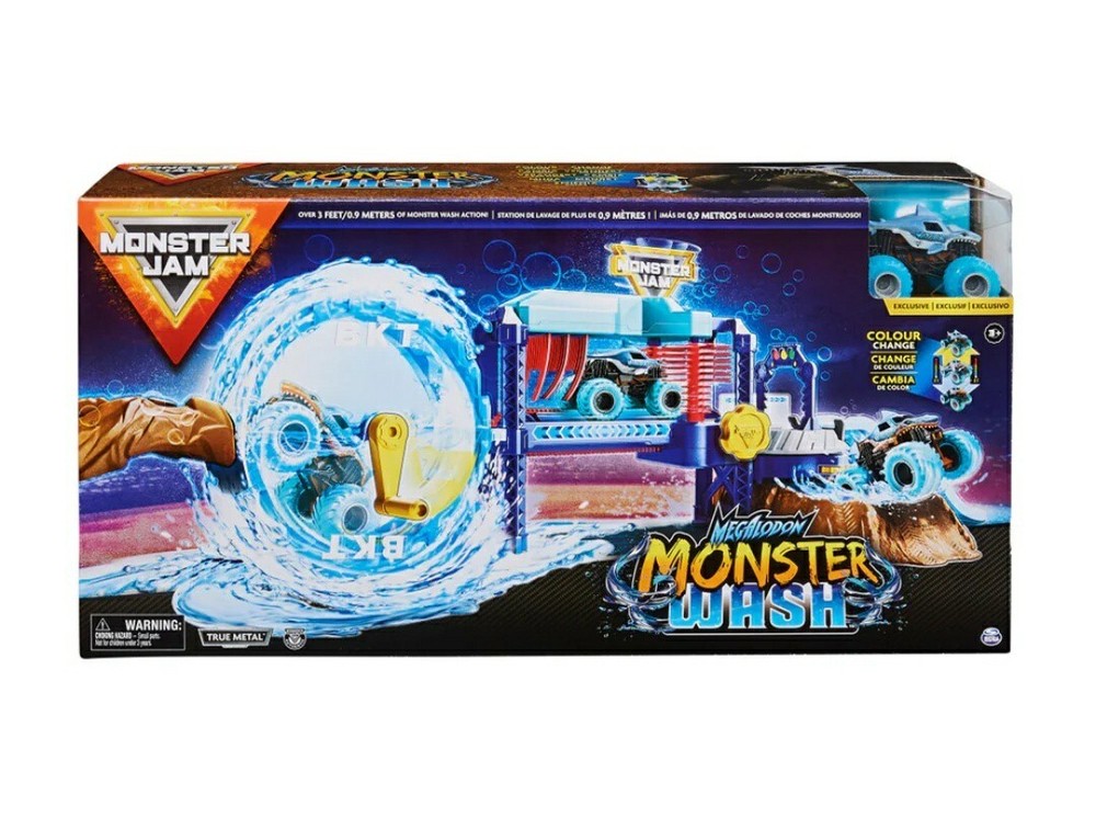 MONSTER JAM MEGALODON MONSTER WASH & 1:64 MONSTER TRUCK PLAYSET SPIN MASTER NEW
