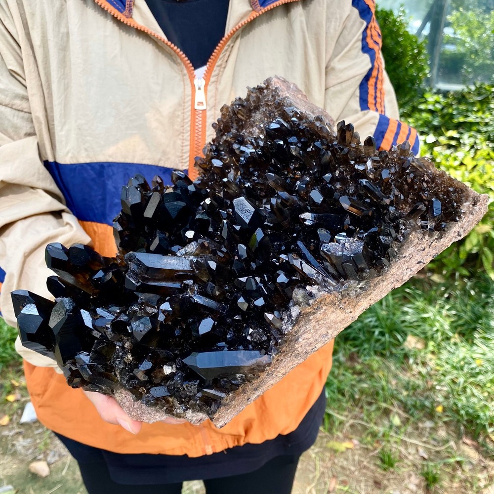 9.91LB rare natural beautiful black quartz crystal cluster mineral sample -
