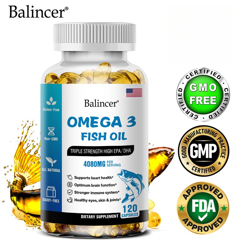 High-Potency Omega 3 Fish Oil 4080mg EPA DHA, Non-GMO Gluten-Free Capsules