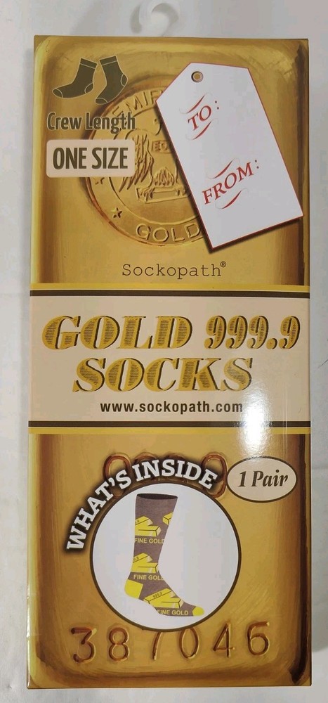 New 1 pair of 999.9 Ingot/Bar print Crew Socks OSFM  NIB