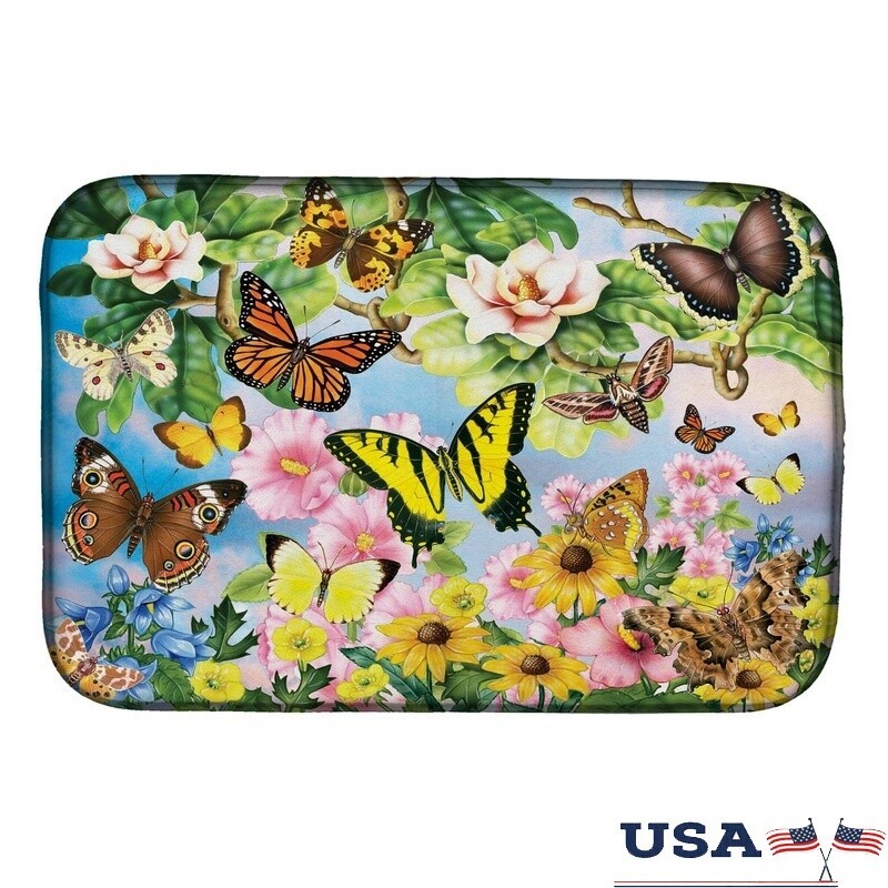 Butterfly Print Dish Drying Mat Absorbent Kitchen Decor 14x21 Inches