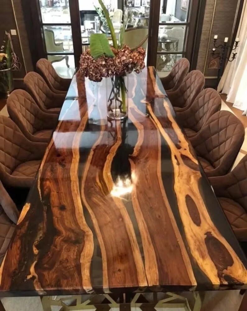 Black Epoxy Resin Table Top, Epoxy Black River Table, Wooden Cyber Monday Sale-image