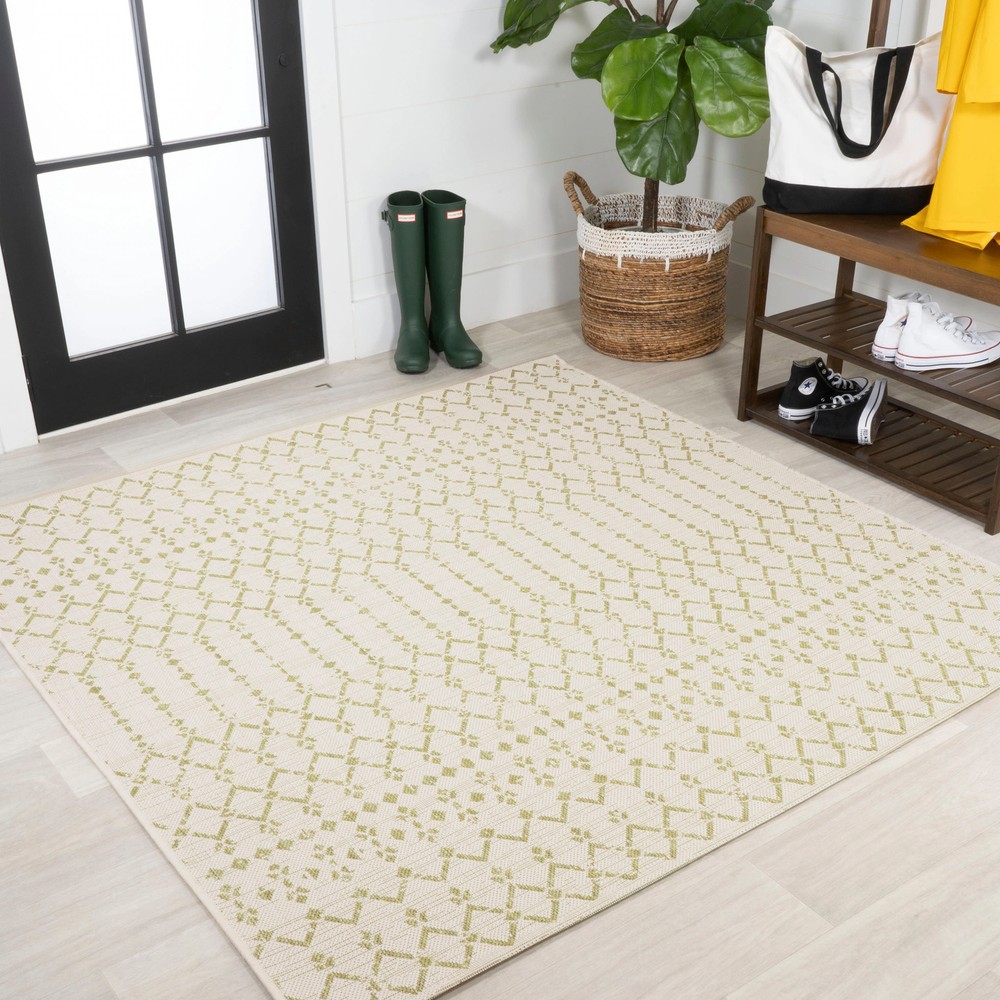 JONATHAN Y Trebol Moroccan Geometric Textured Weave Cream/Green 5' Square