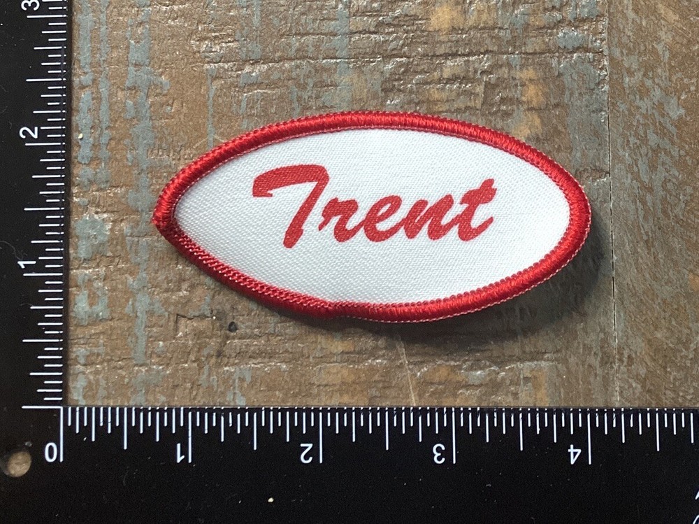 Vintage TRENT Name Tag Work Shirt Job Uniform Printed Iron-On Patch Red