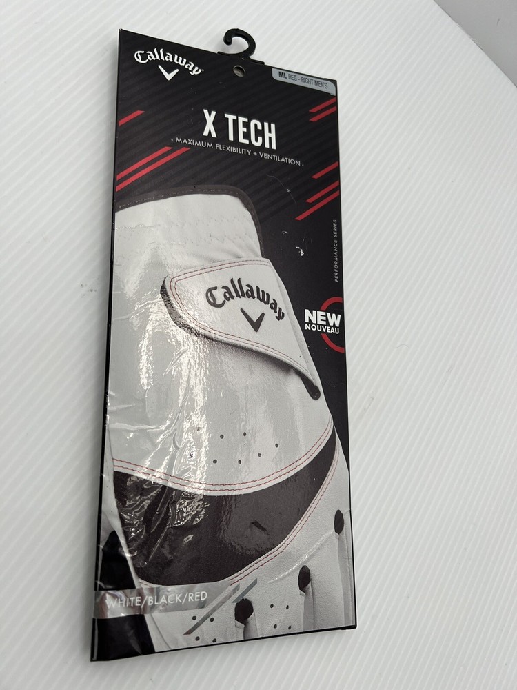 Callaway X-Tech Golf Glove Men's Right Hand Color White/Black/Red ML Reg